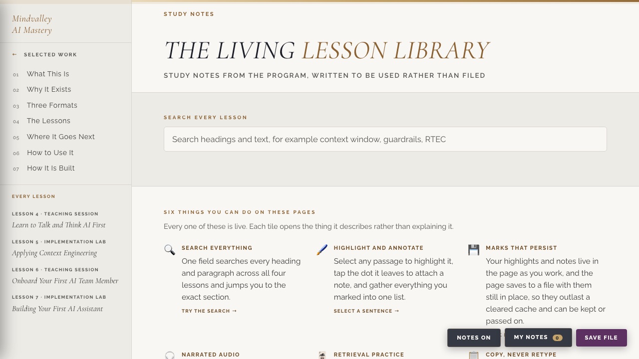The Living Lesson Library: four lessons, a searchable index and the three output formats