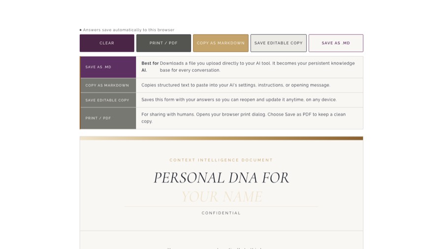 The Personal DNA template page
